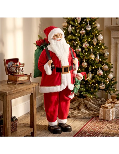 HOMCOM 4ft Singing Dancing Santa Claus, Standing Christmas Animated Santa Figure with Sack, Hanging Elf, Sound/Touch Activated - pic 209926 | FastDaddyshop