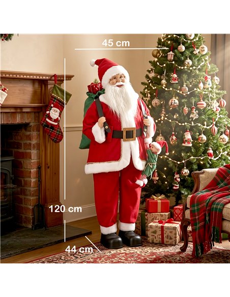 HOMCOM 4ft Singing Dancing Santa Claus, Standing Christmas Animated Santa Figure with Sack, Hanging Elf, Sound/Touch Activated - pic 209927 | FastDaddyshop