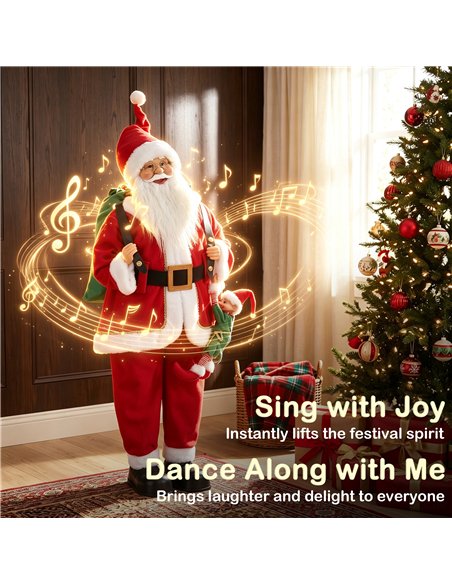 HOMCOM 4ft Singing Dancing Santa Claus, Standing Christmas Animated Santa Figure with Sack, Hanging Elf, Sound/Touch Activated - pic 209928 | FastDaddyshop
