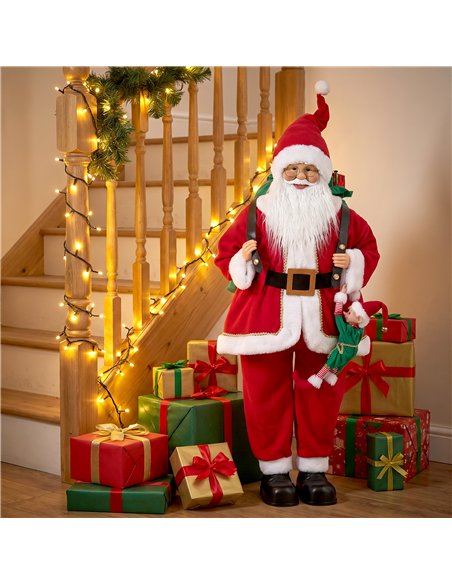 HOMCOM 4ft Singing Dancing Santa Claus, Standing Christmas Animated Santa Figure with Sack, Hanging Elf, Sound/Touch Activated - pic 209932 | FastDaddyshop