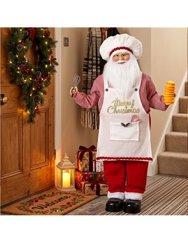HOMCOM 4ft Singing Cooking Santa Claus, Standing Christmas Animated Santa Figure with Head Moving, Sound/Touch Activated