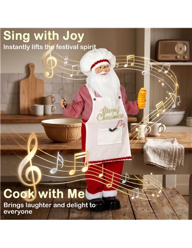 HOMCOM 4ft Singing Cooking Santa Claus, Standing Christmas Animated Santa Figure with Head Moving, Sound/Touch Activated