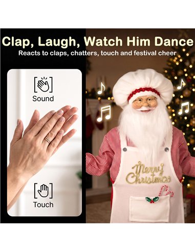 HOMCOM 4ft Singing Cooking Santa Claus, Standing Christmas Animated Santa Figure with Head Moving, Sound/Touch Activated