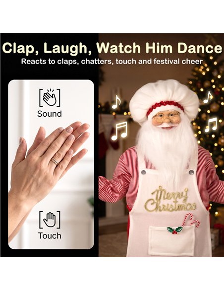 HOMCOM 4ft Singing Cooking Santa Claus, Standing Christmas Animated Santa Figure with Head Moving, Sound/Touch Activated - pic 209938 | FastDaddyshop