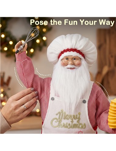 HOMCOM 4ft Singing Cooking Santa Claus, Standing Christmas Animated Santa Figure with Head Moving, Sound/Touch Activated