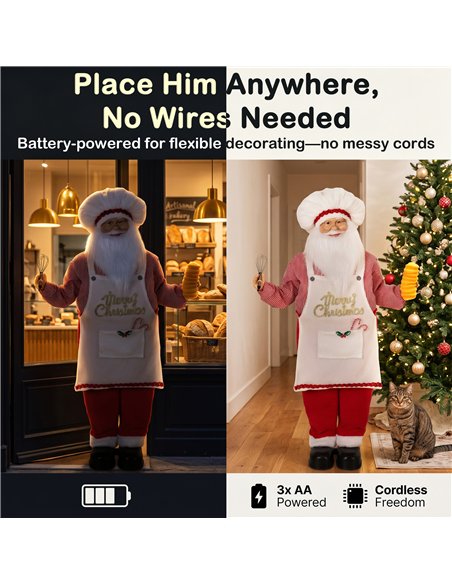 HOMCOM 4ft Singing Cooking Santa Claus, Standing Christmas Animated Santa Figure with Head Moving, Sound/Touch Activated - pic 209940 | FastDaddyshop