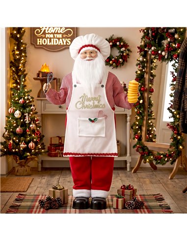 HOMCOM 4ft Singing Cooking Santa Claus, Standing Christmas Animated Santa Figure with Head Moving, Sound/Touch Activated