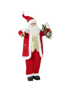 HOMCOM 5ft Life Size Singing Santa Claus, Standing Christmas Animated Santa Figure with Bell and Wreath, Sound/Touch Activated