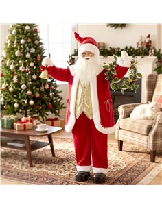 HOMCOM 5ft Life Size Singing Santa Claus, Standing Christmas Animated Santa Figure with Bell and Wreath, Sound/Touch Activated 2