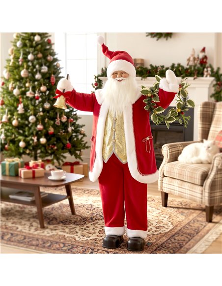 HOMCOM 5ft Life Size Singing Santa Claus, Standing Christmas Animated Santa Figure with Bell and Wreath, Sound/Touch Activated - pic 209944 | FastDaddyshop