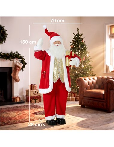 HOMCOM 5ft Life Size Singing Santa Claus, Standing Christmas Animated Santa Figure with Bell and Wreath, Sound/Touch Activated