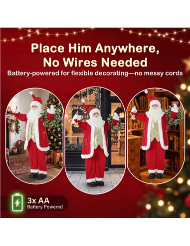 HOMCOM 5ft Life Size Singing Santa Claus, Standing Christmas Animated Santa Figure with Bell and Wreath, Sound/Touch Activated