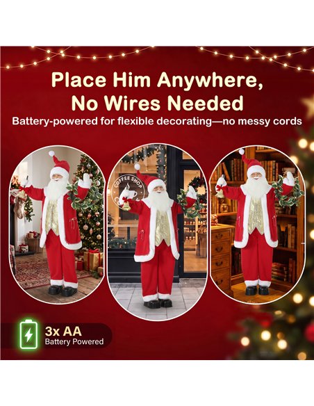 HOMCOM 5ft Life Size Singing Santa Claus, Standing Christmas Animated Santa Figure with Bell and Wreath, Sound/Touch Activated - pic 209949 | FastDaddyshop