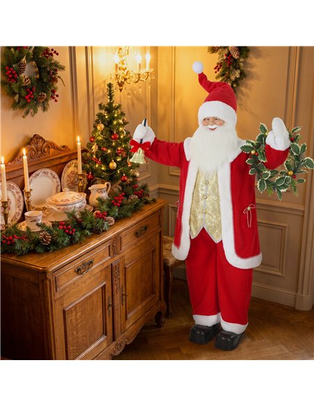 HOMCOM 5ft Life Size Singing Santa Claus, Standing Christmas Animated Santa Figure with Bell and Wreath, Sound/Touch Activated - pic 209950 | FastDaddyshop