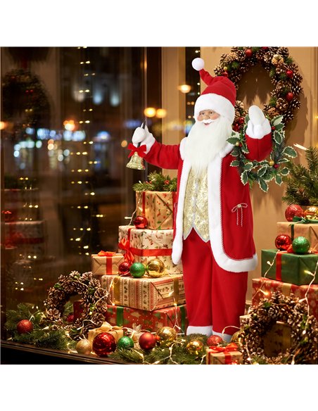 HOMCOM 5ft Life Size Singing Santa Claus, Standing Christmas Animated Santa Figure with Bell and Wreath, Sound/Touch Activated - pic 209951 | FastDaddyshop