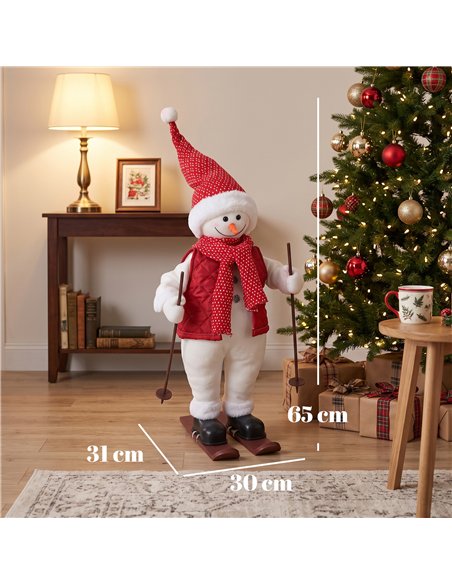 HOMCOM 2ft Singing Skiing Santa Claus, Standing Christmas Animated Santa Figure with Ski Board, Poles, Sound/Touch Activated - pic 209954 | FastDaddyshop