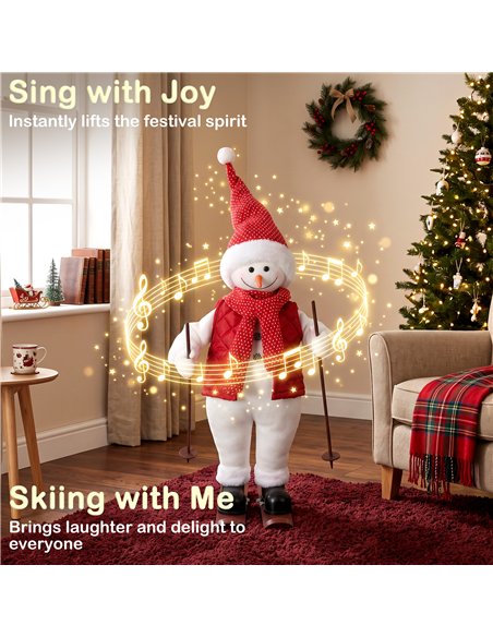 HOMCOM 2ft Singing Skiing Santa Claus, Standing Christmas Animated Santa Figure with Ski Board, Poles, Sound/Touch Activated - pic 209955 | FastDaddyshop