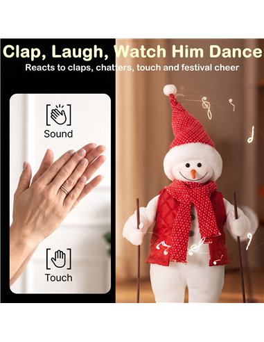 HOMCOM 2ft Singing Skiing Santa Claus, Standing Christmas Animated Santa Figure with Ski Board, Poles, Sound/Touch Activated