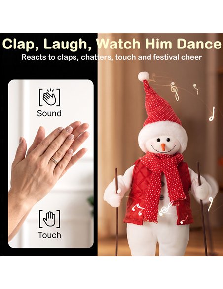 HOMCOM 2ft Singing Skiing Santa Claus, Standing Christmas Animated Santa Figure with Ski Board, Poles, Sound/Touch Activated - pic 209956 | FastDaddyshop