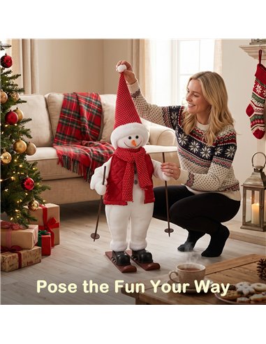 HOMCOM 2ft Singing Skiing Santa Claus, Standing Christmas Animated Santa Figure with Ski Board, Poles, Sound/Touch Activated
