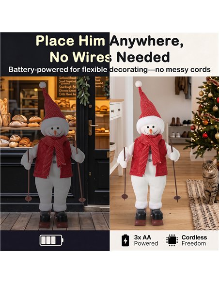 HOMCOM 2ft Singing Skiing Santa Claus, Standing Christmas Animated Santa Figure with Ski Board, Poles, Sound/Touch Activated - pic 209958 | FastDaddyshop