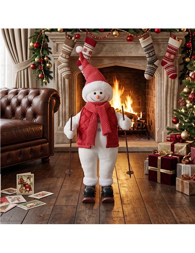 HOMCOM 2ft Singing Skiing Santa Claus, Standing Christmas Animated Santa Figure with Ski Board, Poles, Sound/Touch Activated