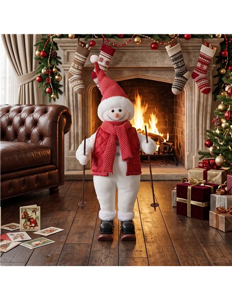 HOMCOM 2ft Singing Skiing Santa Claus, Standing Christmas Animated Santa Figure with Ski Board, Poles, Sound/Touch Activated - pic 209959 | FastDaddyshop