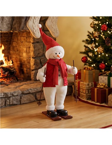 HOMCOM 2ft Singing Skiing Santa Claus, Standing Christmas Animated Santa Figure with Ski Board, Poles, Sound/Touch Activated