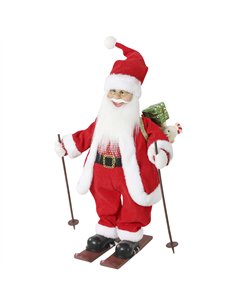 HOMCOM 2ft Singing Skiing Santa Claus, Standing Christmas Animated Santa Figure with Ski Board, Sack, Sound/Touch Activated