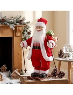 HOMCOM 2ft Singing Skiing Santa Claus, Standing Christmas Animated Santa Figure with Ski Board, Sack, Sound/Touch Activated 2