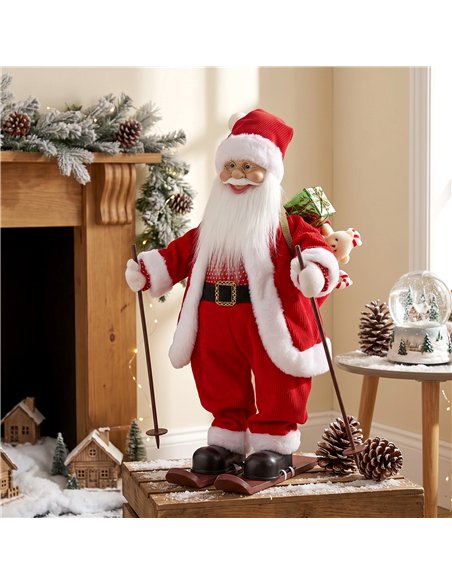 HOMCOM 2ft Singing Skiing Santa Claus, Standing Christmas Animated Santa Figure with Ski Board, Sack, Sound/Touch Activated - pic 209962 | FastDaddyshop