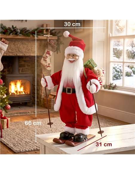HOMCOM 2ft Singing Skiing Santa Claus, Standing Christmas Animated Santa Figure with Ski Board, Sack, Sound/Touch Activated - pic 209963 | FastDaddyshop
