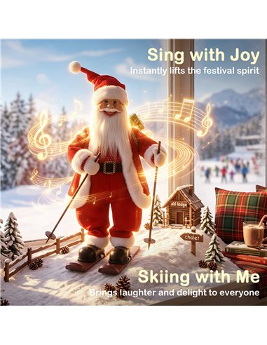HOMCOM 2ft Singing Skiing Santa Claus, Standing Christmas Animated Santa Figure with Ski Board, Sack, Sound/Touch Activated