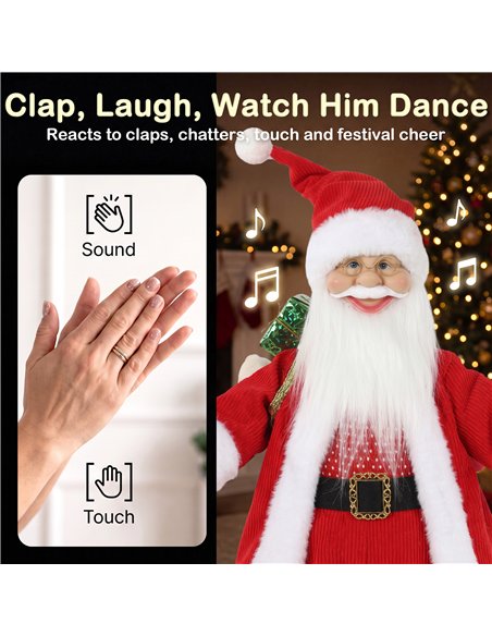 HOMCOM 2ft Singing Skiing Santa Claus, Standing Christmas Animated Santa Figure with Ski Board, Sack, Sound/Touch Activated - pic 209965 | FastDaddyshop