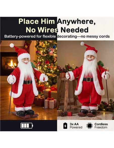 HOMCOM 2ft Singing Skiing Santa Claus, Standing Christmas Animated Santa Figure with Ski Board, Sack, Sound/Touch Activated - pic 209967 | FastDaddyshop