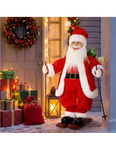 HOMCOM 2ft Singing Skiing Santa Claus, Standing Christmas Animated Santa Figure with Ski Board, Sack, Sound/Touch Activated