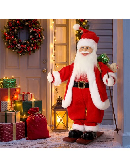 HOMCOM 2ft Singing Skiing Santa Claus, Standing Christmas Animated Santa Figure with Ski Board, Sack, Sound/Touch Activated - pic 209968 | FastDaddyshop