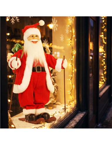 HOMCOM 2ft Singing Skiing Santa Claus, Standing Christmas Animated Santa Figure with Ski Board, Sack, Sound/Touch Activated