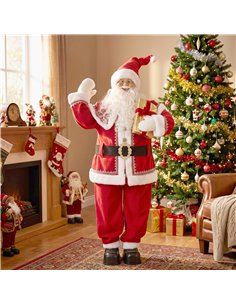 HOMCOM 5ft Life Size Singing Santa Claus, Animated Santa with Rotating Head, Waving Hand, Posable Arms, Sound Touch Activated 2