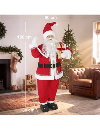 HOMCOM 5ft Life Size Singing Santa Claus, Animated Santa with Rotating Head, Waving Hand, Posable Arms, Sound Touch Activated