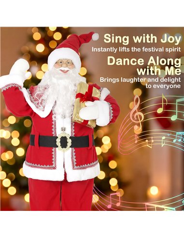 HOMCOM 5ft Life Size Singing Santa Claus, Animated Santa with Rotating Head, Waving Hand, Posable Arms, Sound Touch Activated