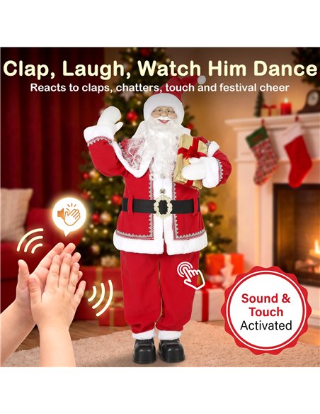 HOMCOM 5ft Life Size Singing Santa Claus, Animated Santa with Rotating Head, Waving Hand, Posable Arms, Sound Touch Activated - pic 209974 | FastDaddyshop