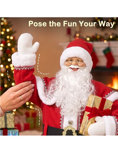 HOMCOM 5ft Life Size Singing Santa Claus, Animated Santa with Rotating Head, Waving Hand, Posable Arms, Sound Touch Activated