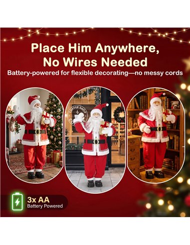 HOMCOM 5ft Life Size Singing Santa Claus, Animated Santa with Rotating Head, Waving Hand, Posable Arms, Sound Touch Activated