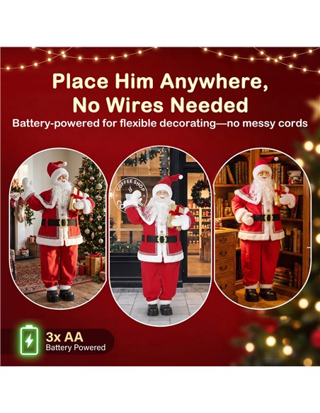 HOMCOM 5ft Life Size Singing Santa Claus, Animated Santa with Rotating Head, Waving Hand, Posable Arms, Sound Touch Activated - pic 209976 | FastDaddyshop