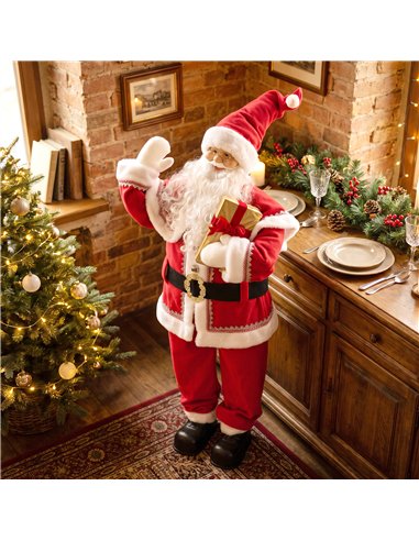 HOMCOM 5ft Life Size Singing Santa Claus, Animated Santa with Rotating Head, Waving Hand, Posable Arms, Sound Touch Activated