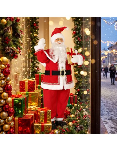 HOMCOM 5ft Life Size Singing Santa Claus, Animated Santa with Rotating Head, Waving Hand, Posable Arms, Sound Touch Activated