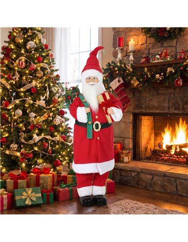 HOMCOM 4ft Singing Dancing Santa Claus, Standing Christmas Animated Santa Figure with Gift and Sack, Sound/Touch Activated