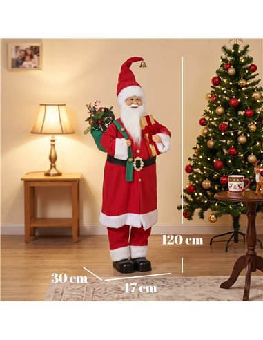 HOMCOM 4ft Singing Dancing Santa Claus, Standing Christmas Animated Santa Figure with Gift and Sack, Sound/Touch Activated