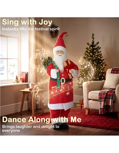 HOMCOM 4ft Singing Dancing Santa Claus, Standing Christmas Animated Santa Figure with Gift and Sack, Sound/Touch Activated